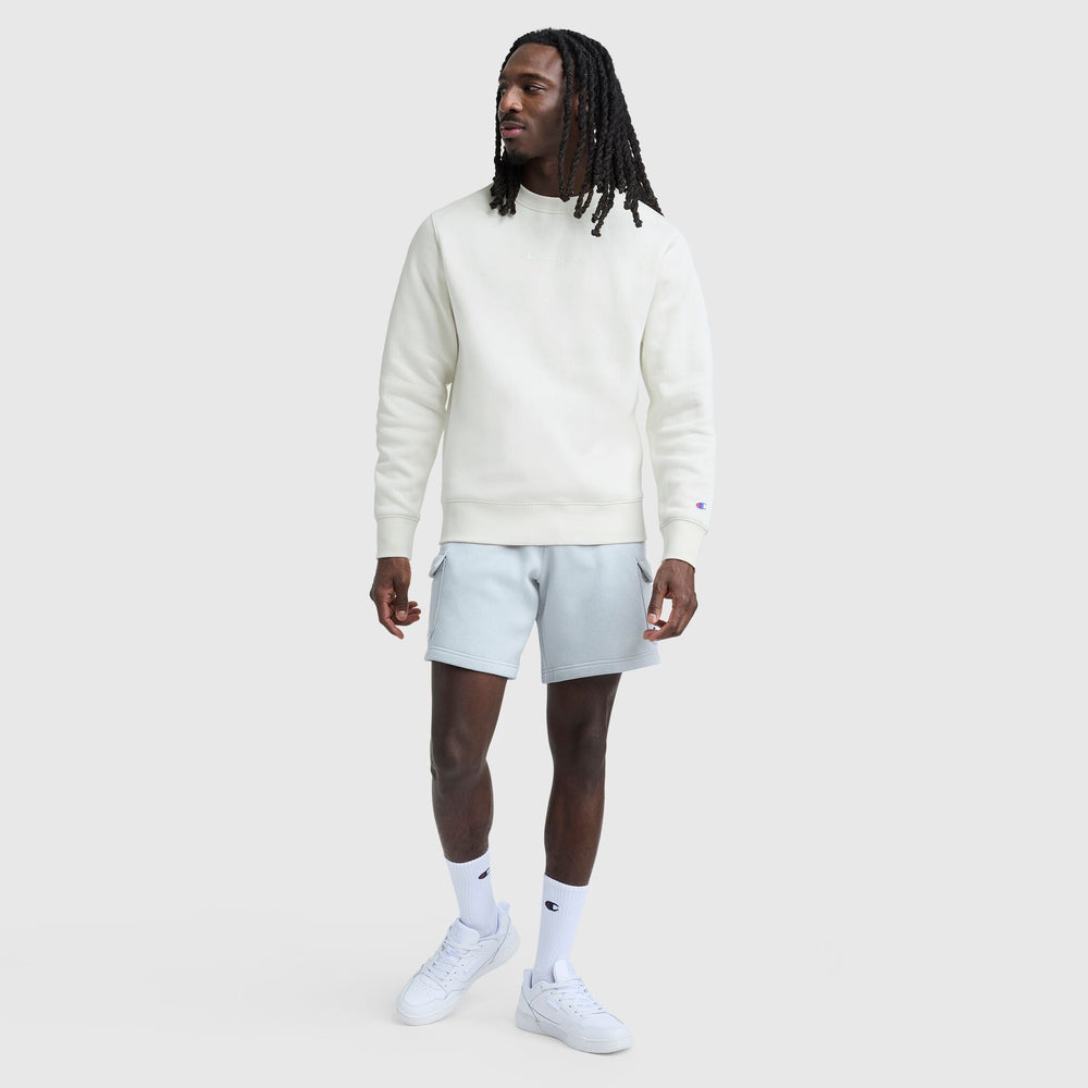 Champion Powerblend Crewneck Sweatshirt, Tonal Script Logo - Unbleached Cotton