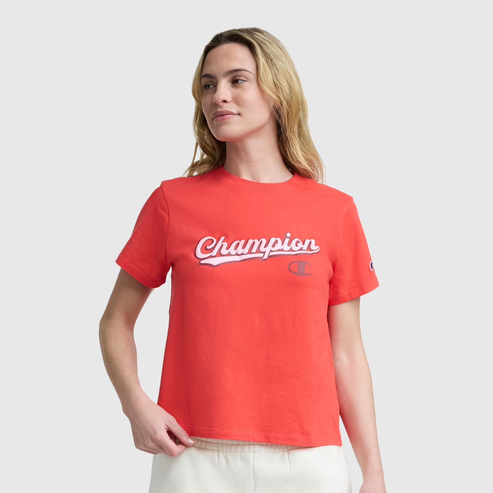 Champion Modern Retro Baseball Graphic T-Shirt, Script Logo - Poppy Red