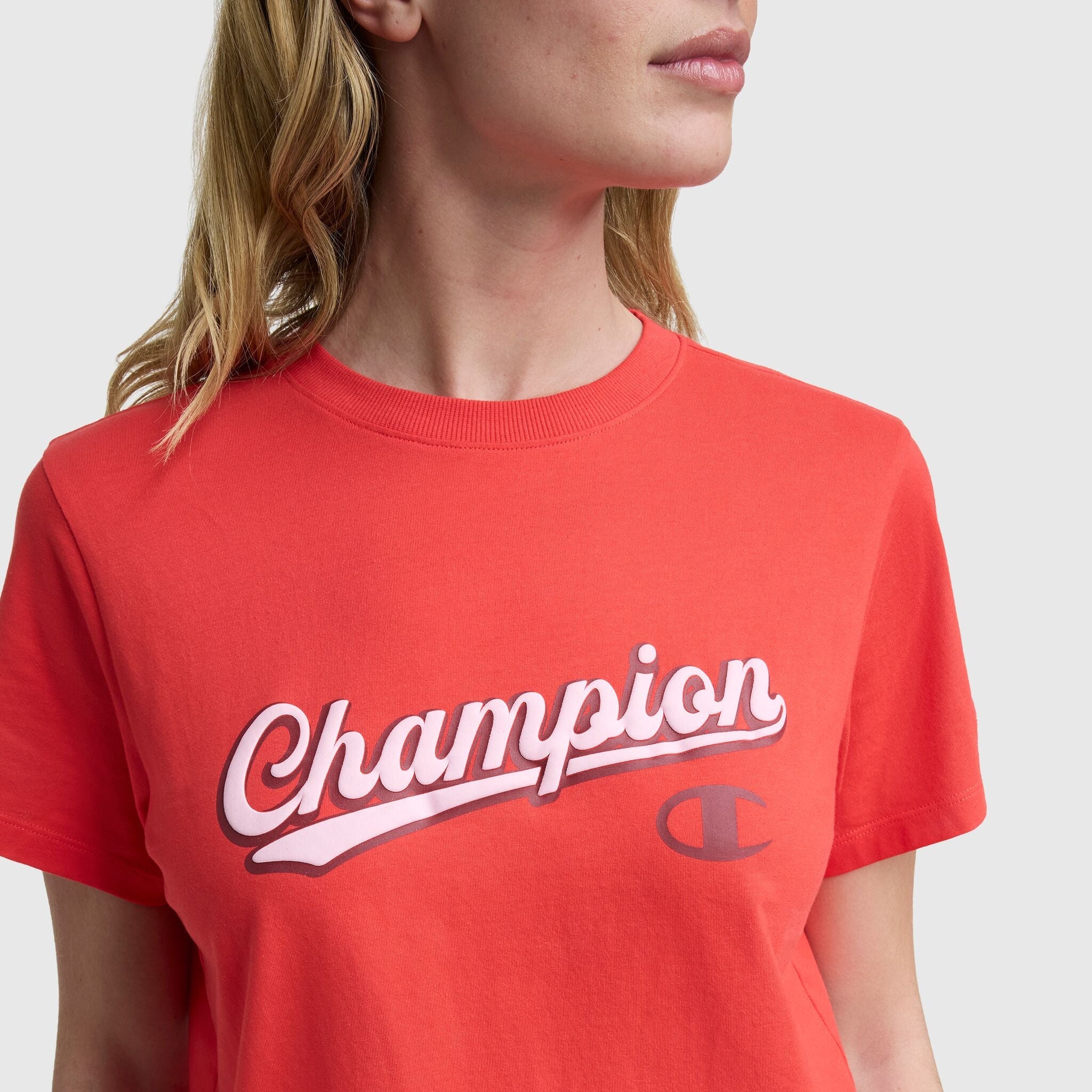 Champion Modern Retro Baseball Graphic T-Shirt, Script Logo - Poppy Red
