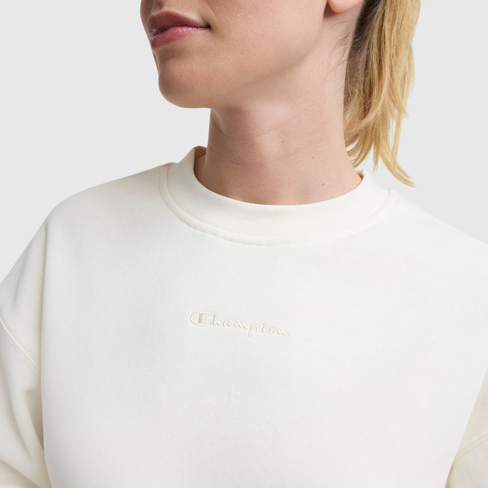 Champion Powerblend Crewneck Sweatshirt, Embroidered Script Logo - Unbleached Cotton