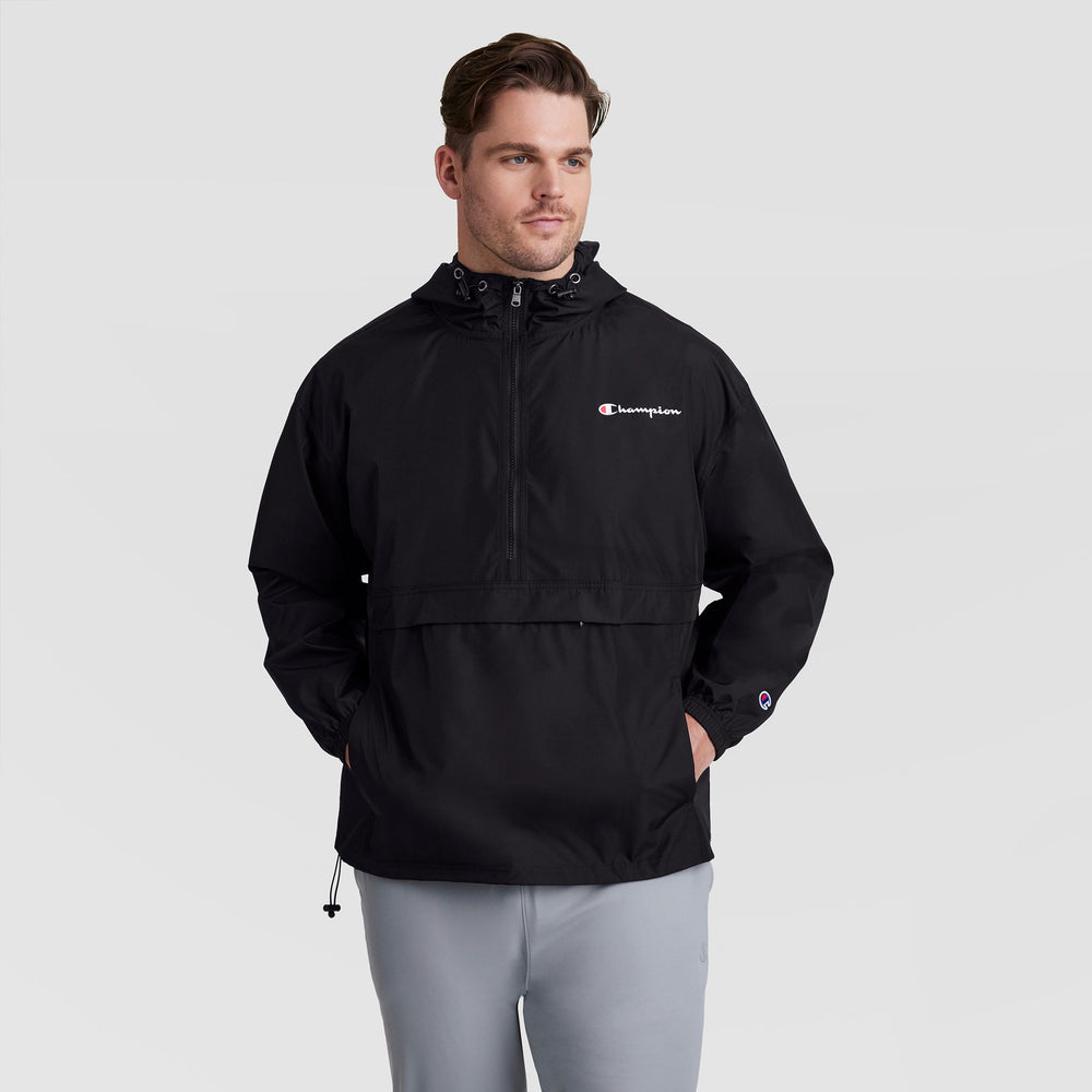Champion Stadium Packable Jacket, Script Logo - Big & Tall - Black