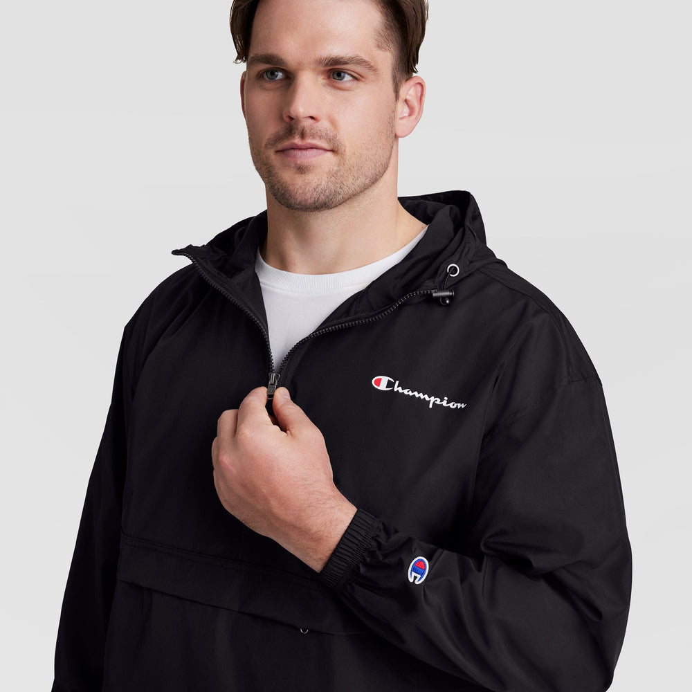 Champion Stadium Packable Jacket, Script Logo - Big & Tall - Black