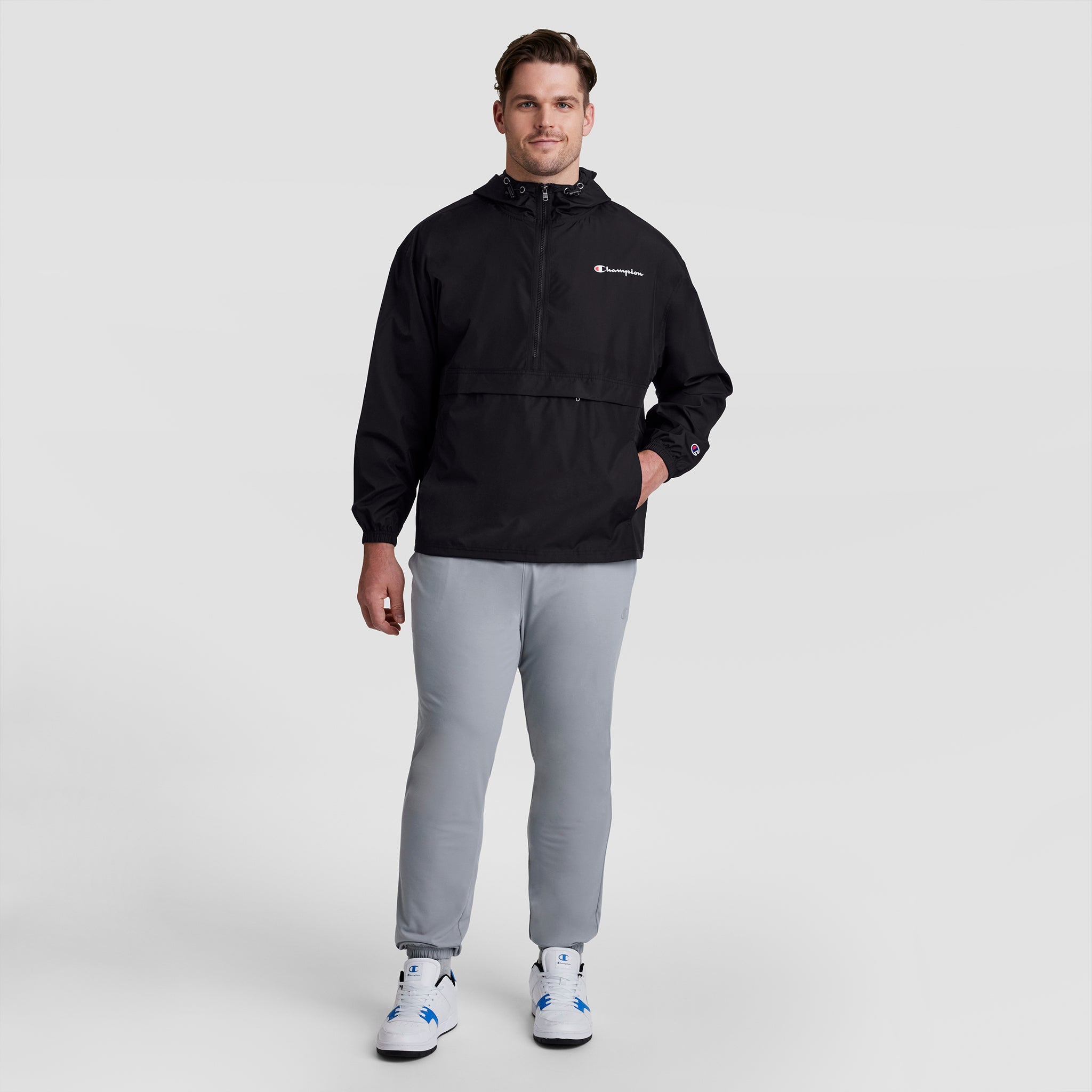 Champion Stadium Packable Jacket, Script Logo - Big & Tall - Black