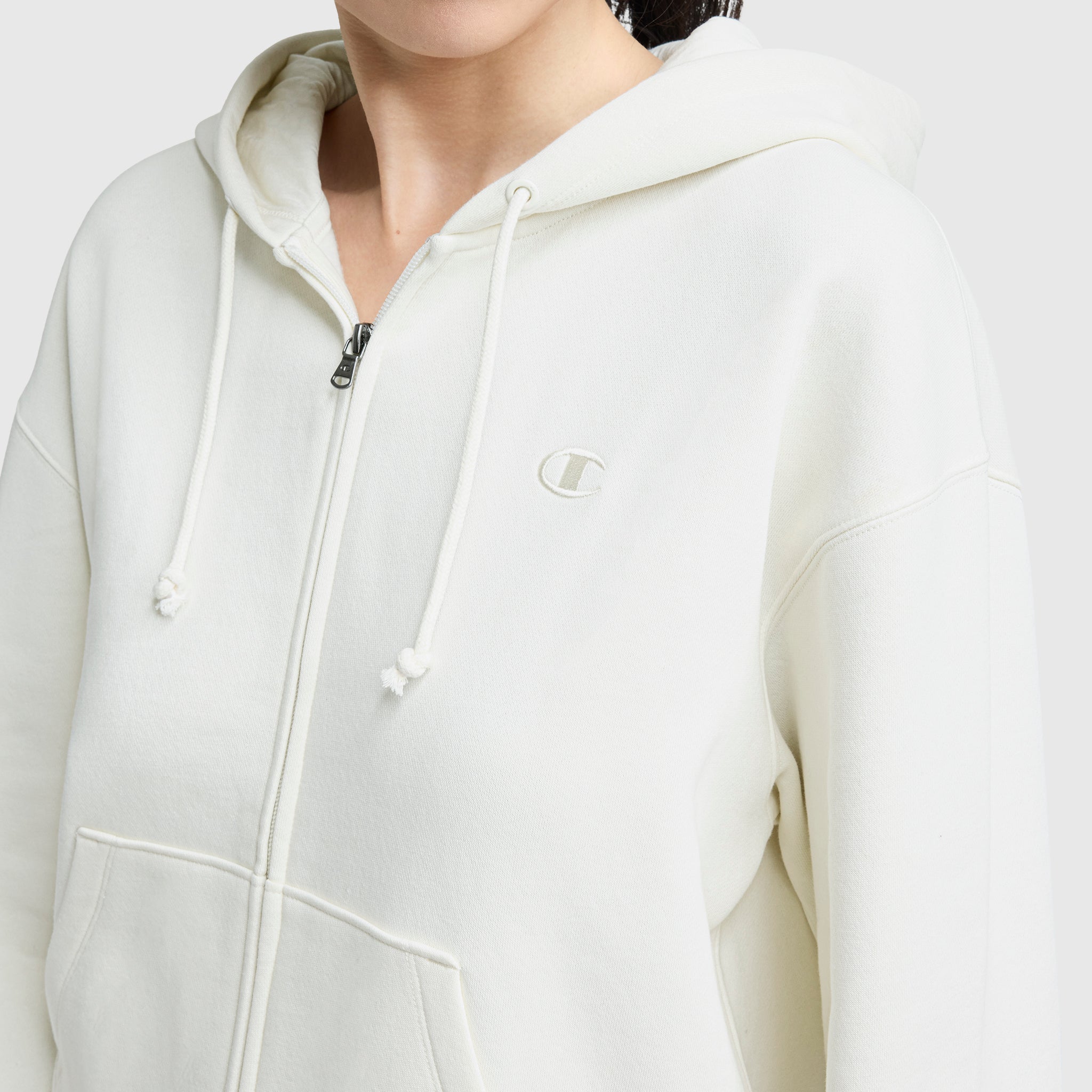 Champion Powerblend Fleece Zip-Up Hoodie - Unbleached Cotton
