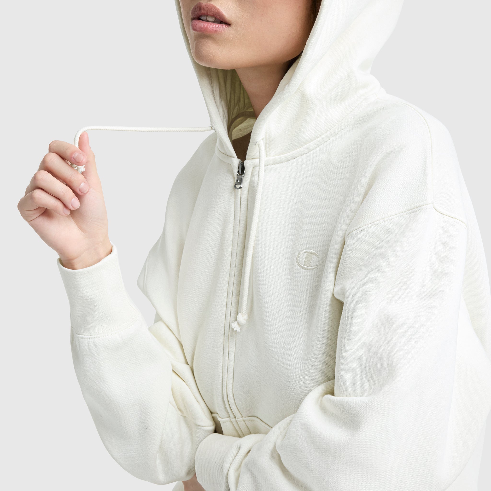 Champion Powerblend Fleece Zip-Up Hoodie - Unbleached Cotton