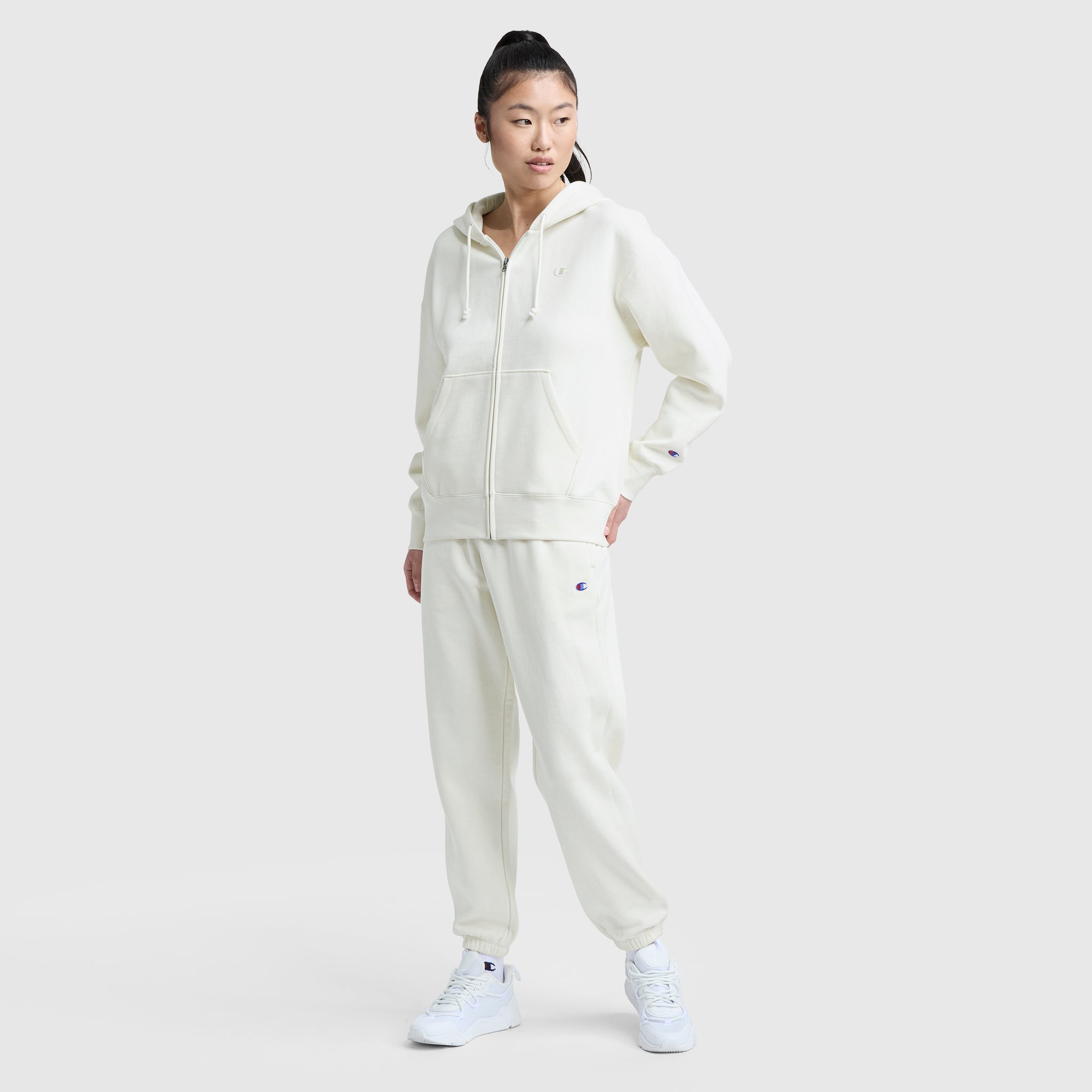 Champion Powerblend Fleece Zip-Up Hoodie - Unbleached Cotton