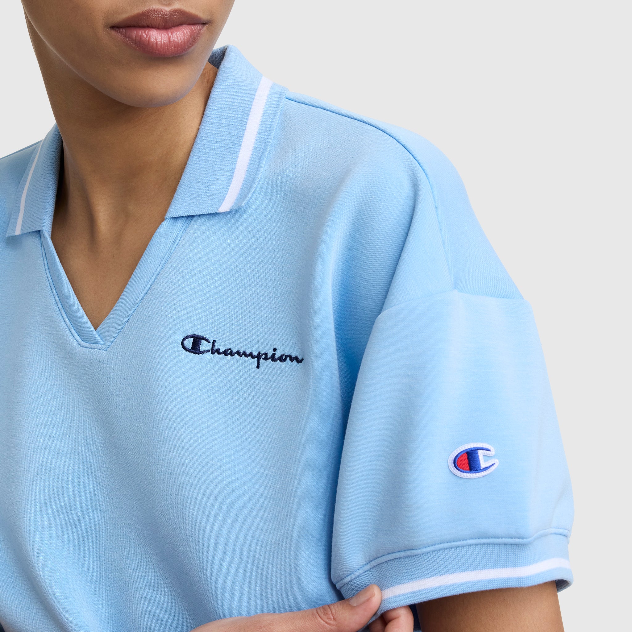 Champion Tennis Court Polo, Embroidered Script Logo - Placid Blue