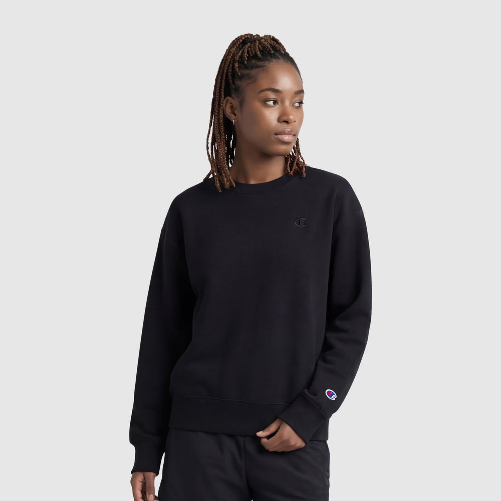 Champion Powerblend Crewneck Sweatshirt, Small "C" - Black