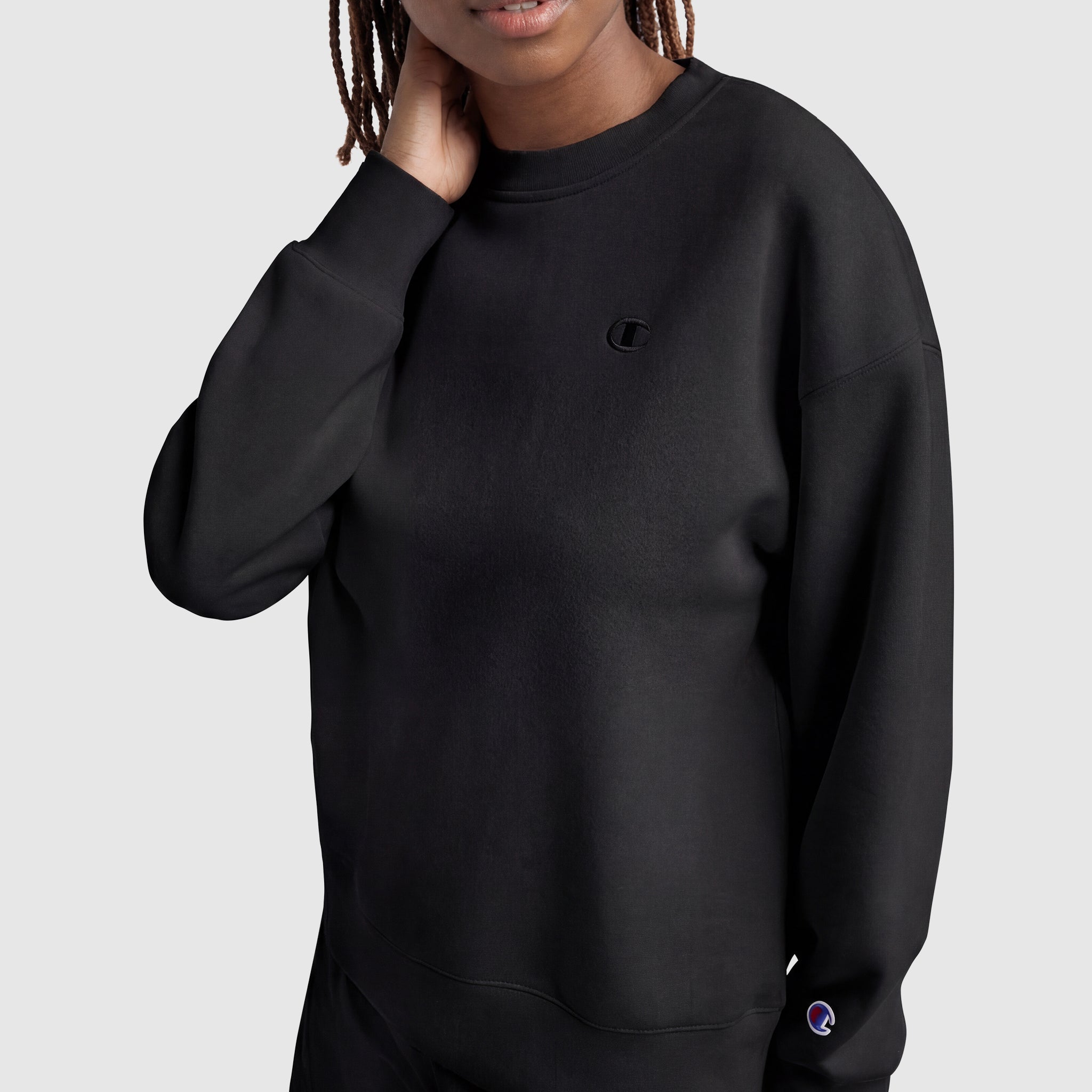 Champion Powerblend Crewneck Sweatshirt, Small "C" - Black