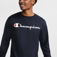 Champion Classic Graphic Long-Sleeve T-Shirt, Script Logo - Navy