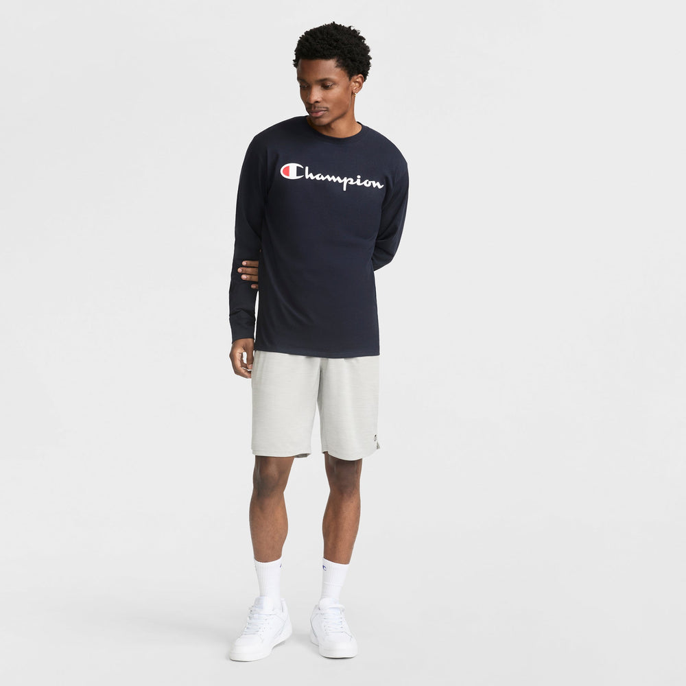 Champion Classic Graphic Long-Sleeve T-Shirt, Script Logo - Navy