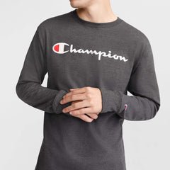Champion Classic Graphic Long-Sleeve T-Shirt, Script Logo - Granite Heather