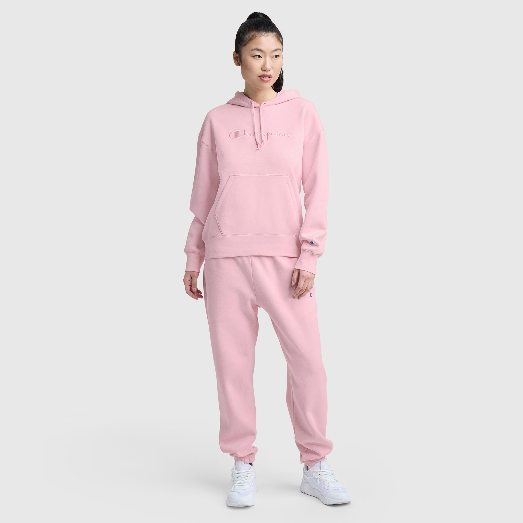 Champion Powerblend Freshman Hoodie, Embroidered Script Logo - Rose Shadow