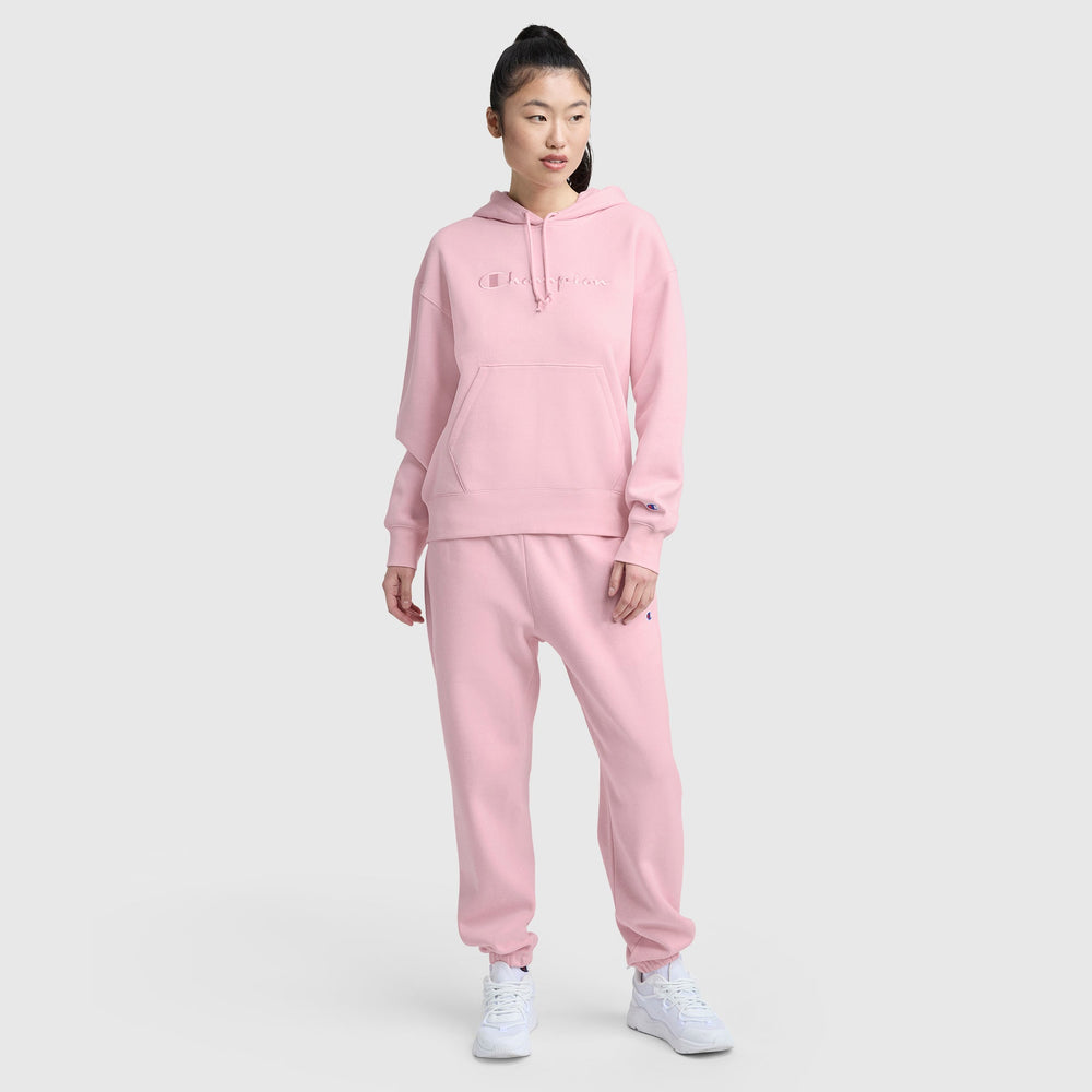 Champion Powerblend Freshman Hoodie, Embroidered Script Logo - Rose Shadow