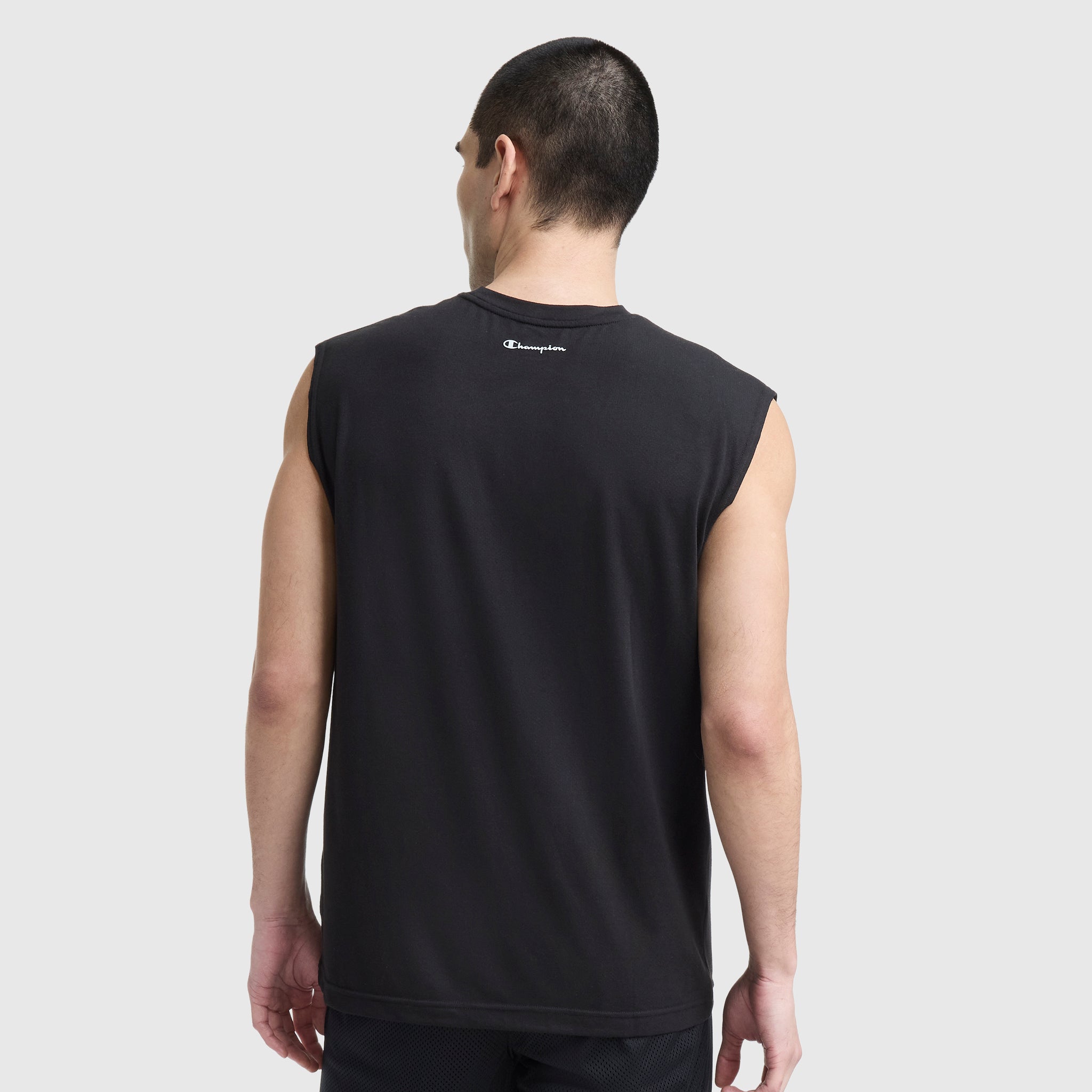 Champion Sport Crewneck Muscle Tee, Script Logo - Black