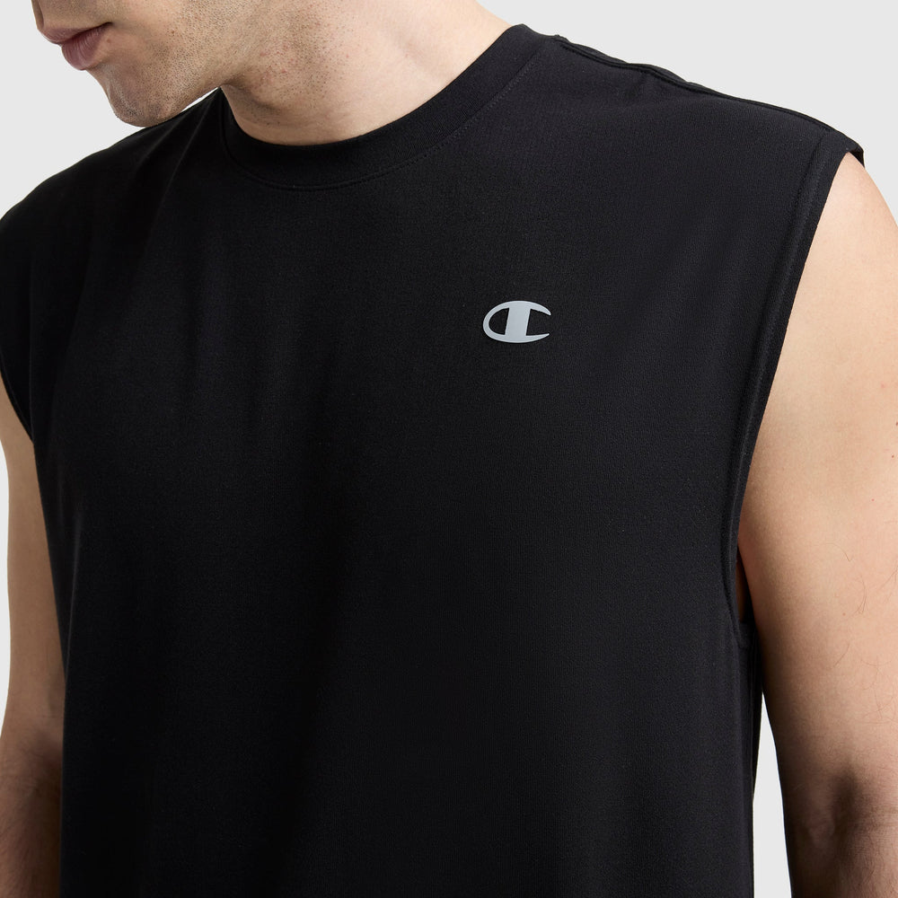 Champion Sport Crewneck Muscle Tee, Script Logo - Black