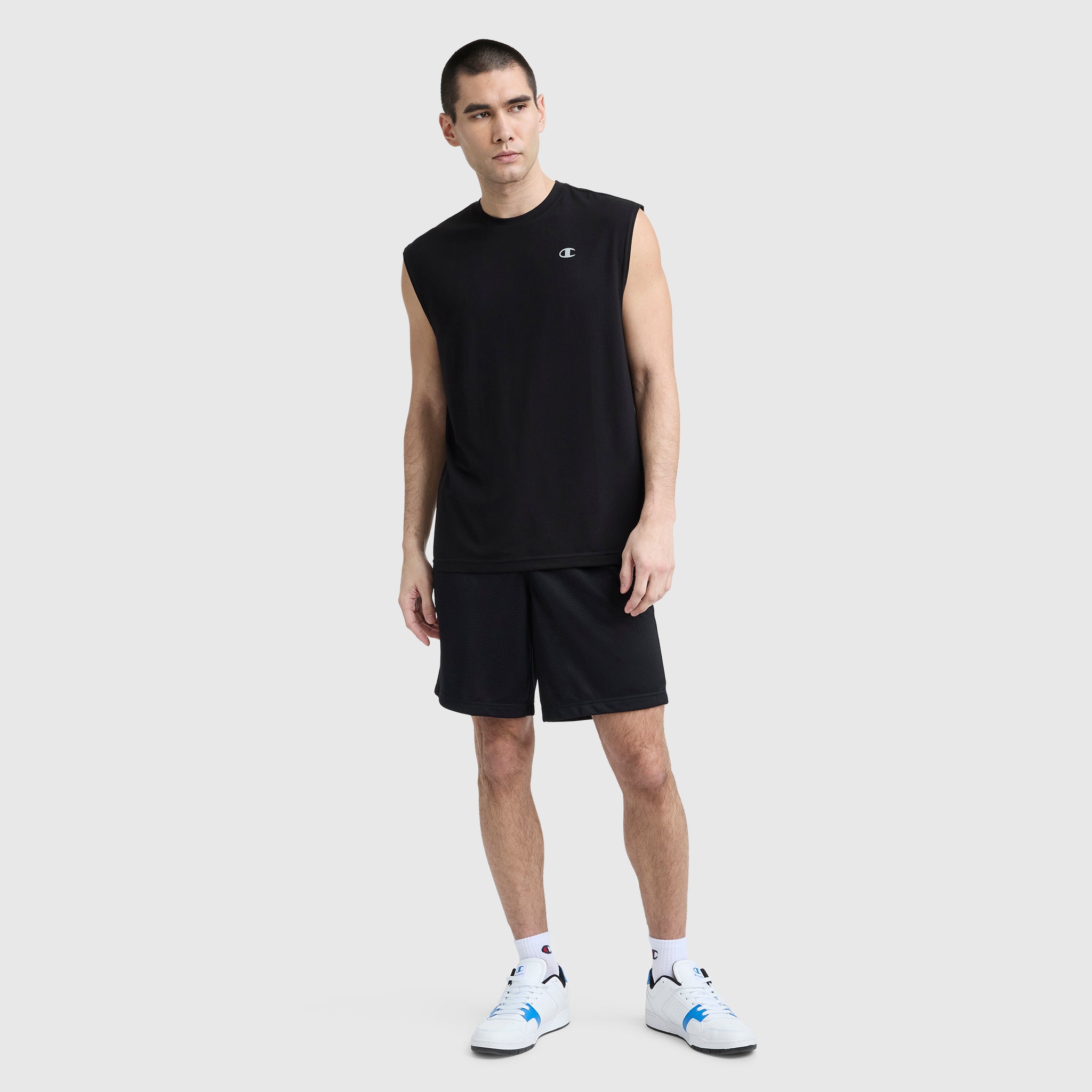 Champion Sport Crewneck Muscle Tee, Script Logo - Black