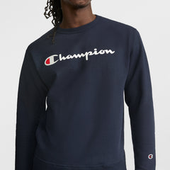 Champion Powerblend Crewneck Sweatshirt, Script Logo - Deep Navy