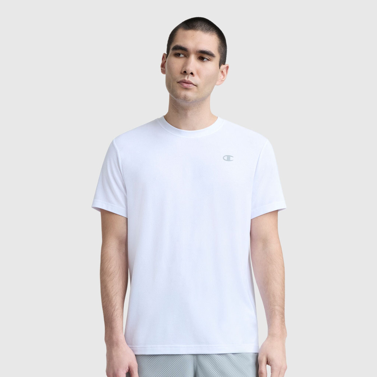 Champion Sport Crewneck T-Shirt, Script Logo - Bright White