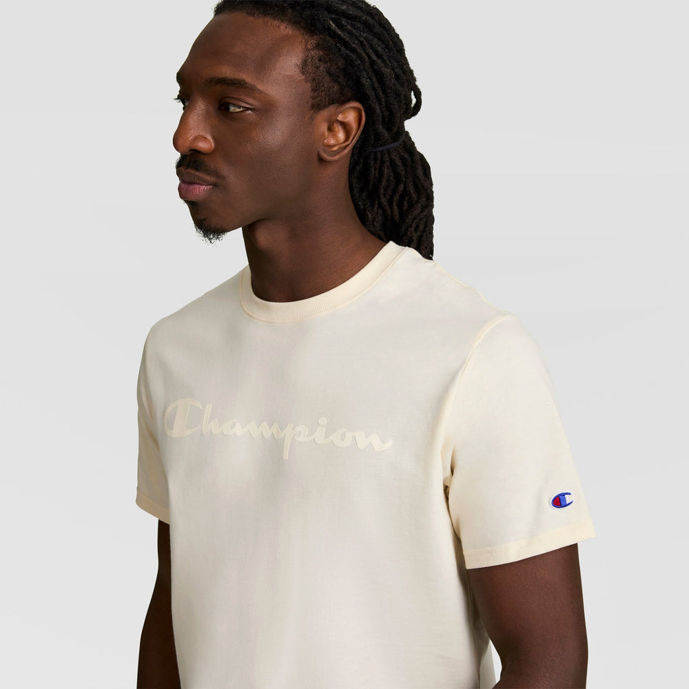 Champion Classic Graphic T-Shirt, Tonal Script Logo - Unbleached Cotton