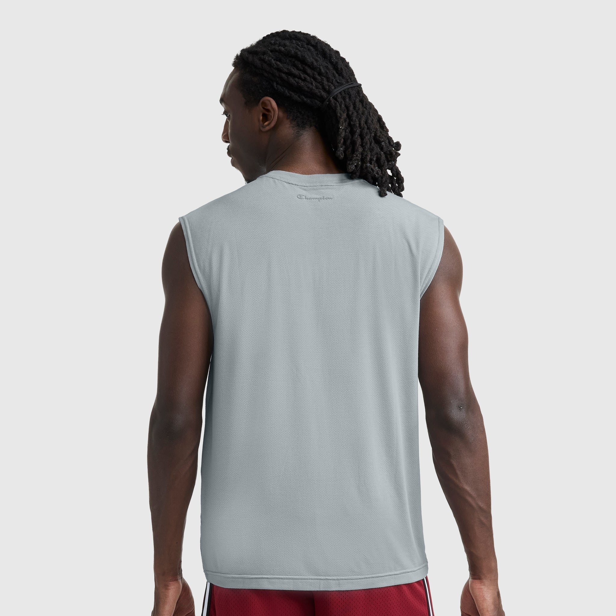 Champion Sport Crewneck Muscle Tee, Script Logo - Quarry