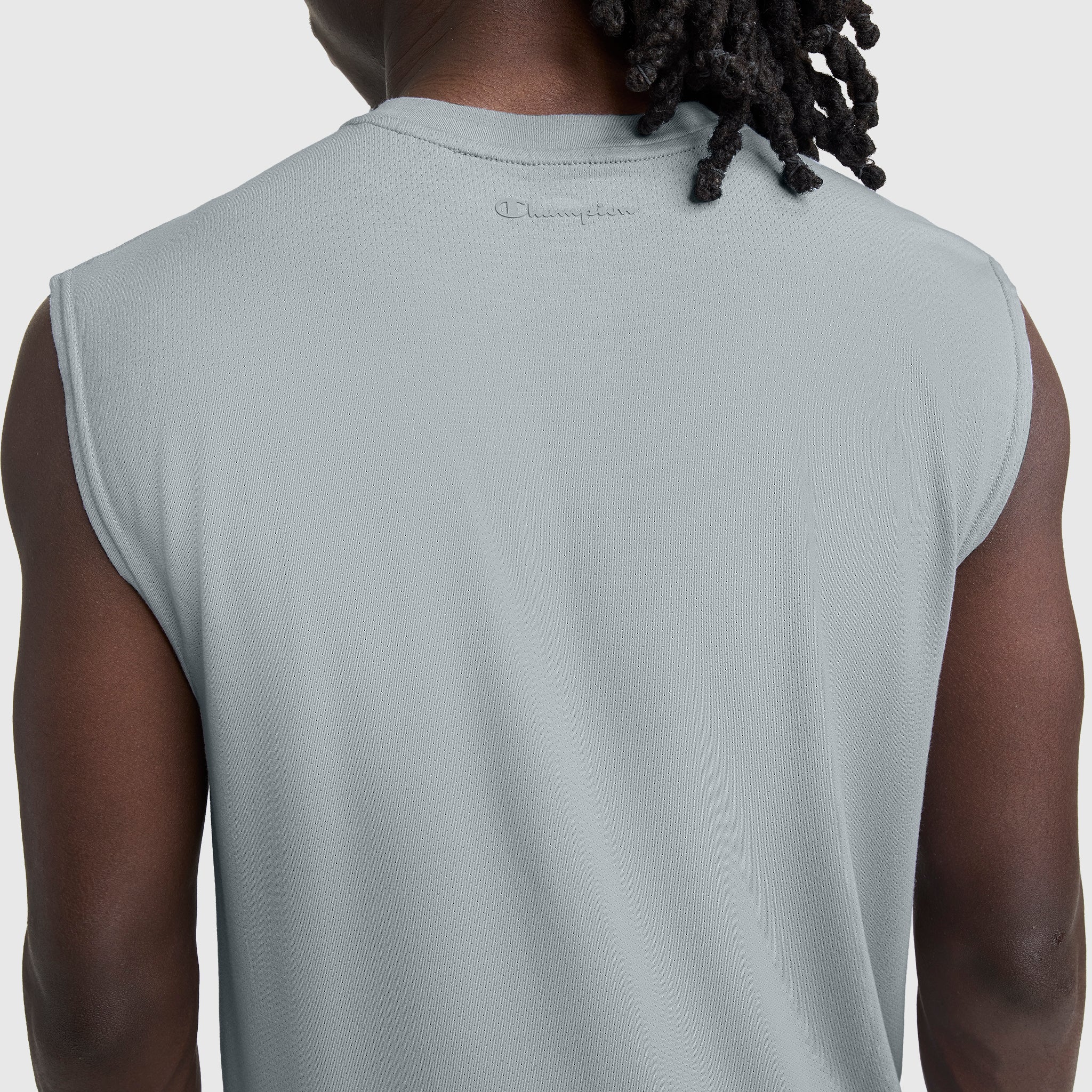 Champion Sport Crewneck Muscle Tee, Script Logo - Quarry