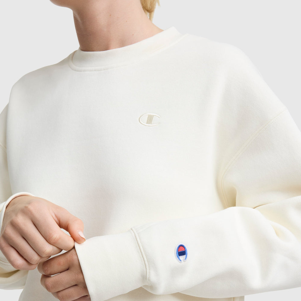 Champion Powerblend Crewneck Sweatshirt, Small "C" - Unbleached Cotton