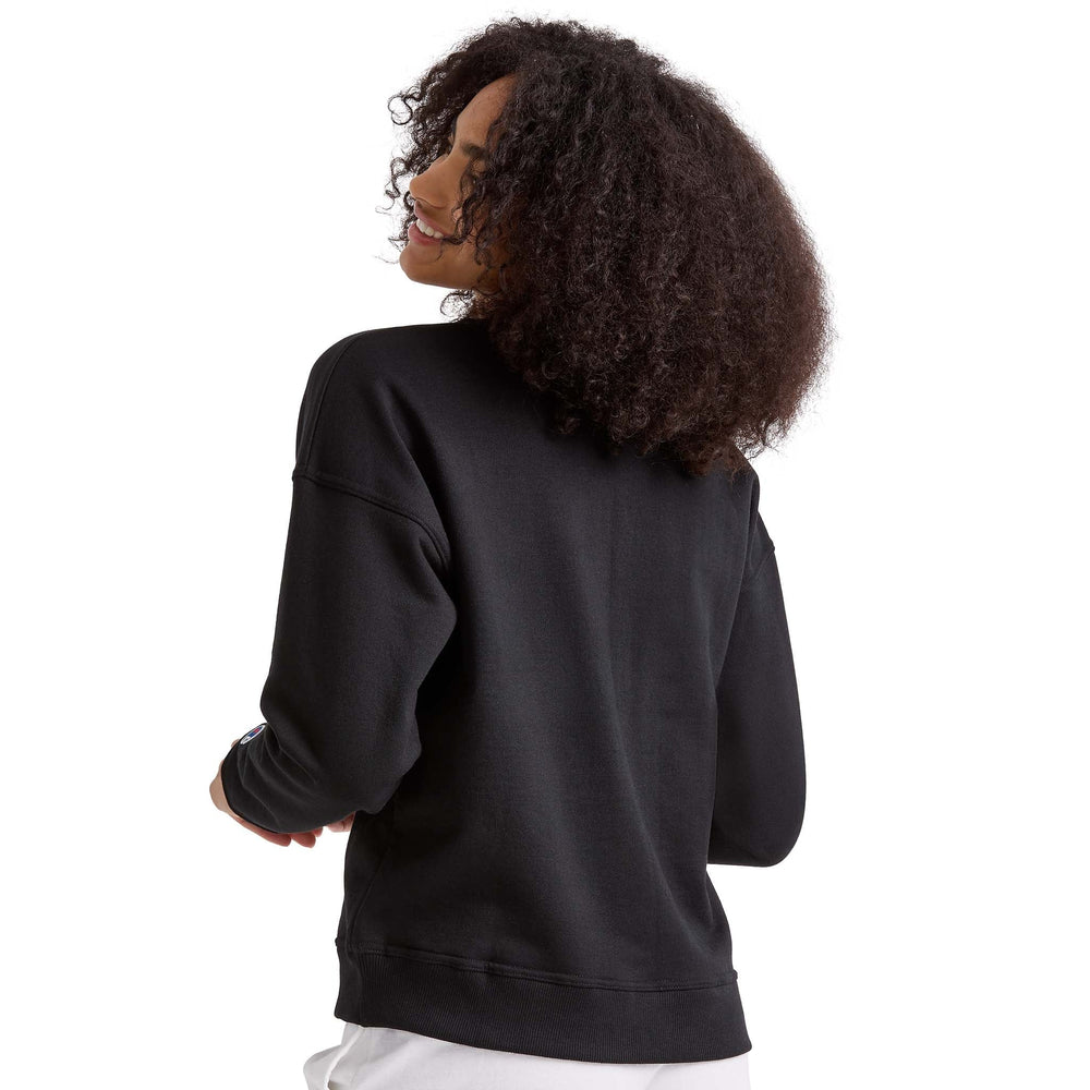 Champion Powerblend Crewneck Sweatshirt, Script Logo - Black