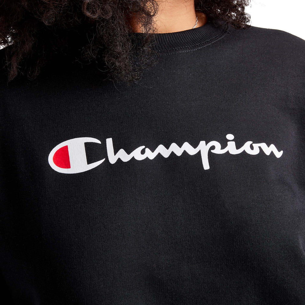 Champion Powerblend Crewneck Sweatshirt, Script Logo - Black