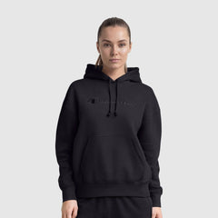 Champion Powerblend Hoodie, Relaxed, Full Embroidered Script Logo - Black