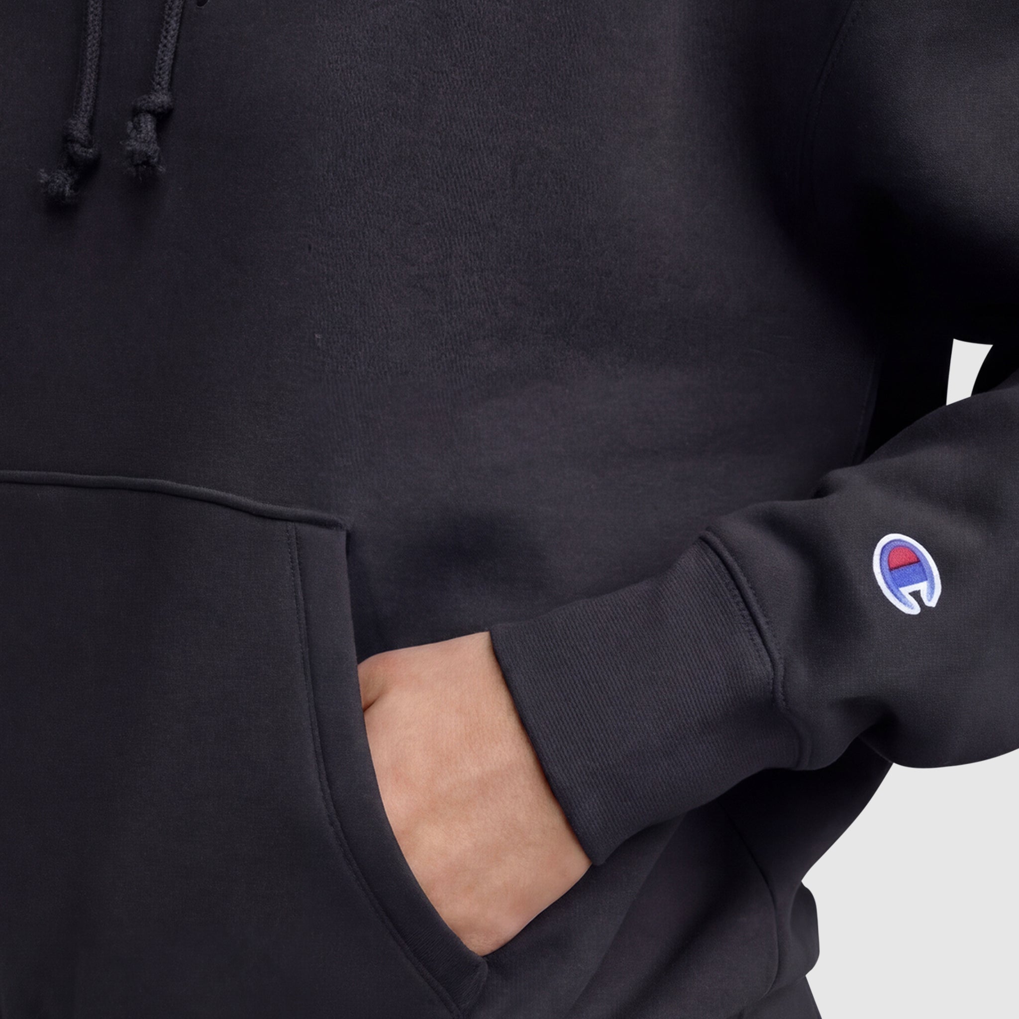Champion Powerblend Hoodie, Relaxed, Full Embroidered Script Logo - Black