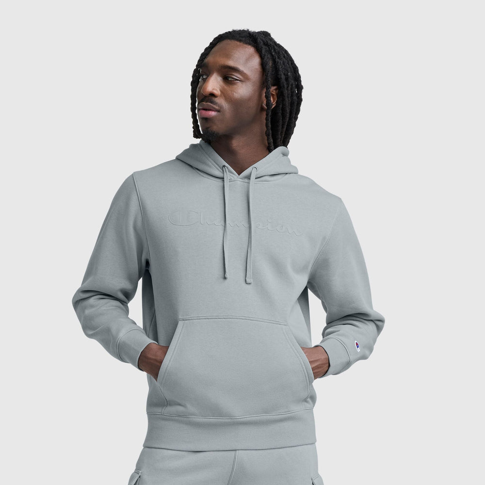 Champion Powerblend Hoodie, Tonal Script Logo - Quarry