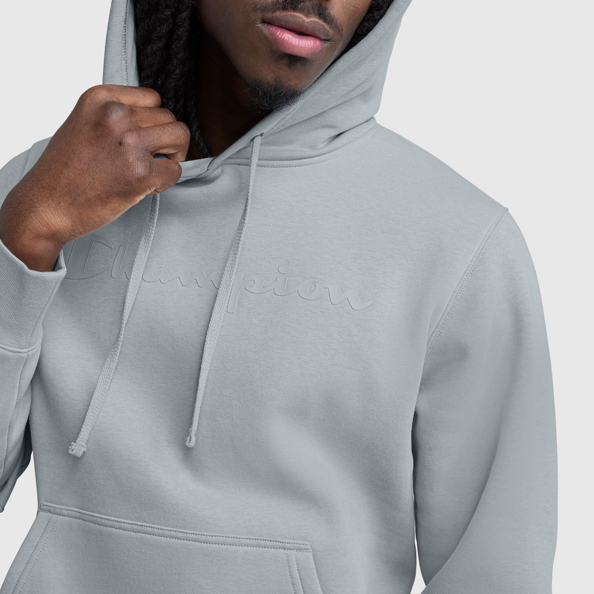 Champion Powerblend Hoodie, Tonal Script Logo - Quarry