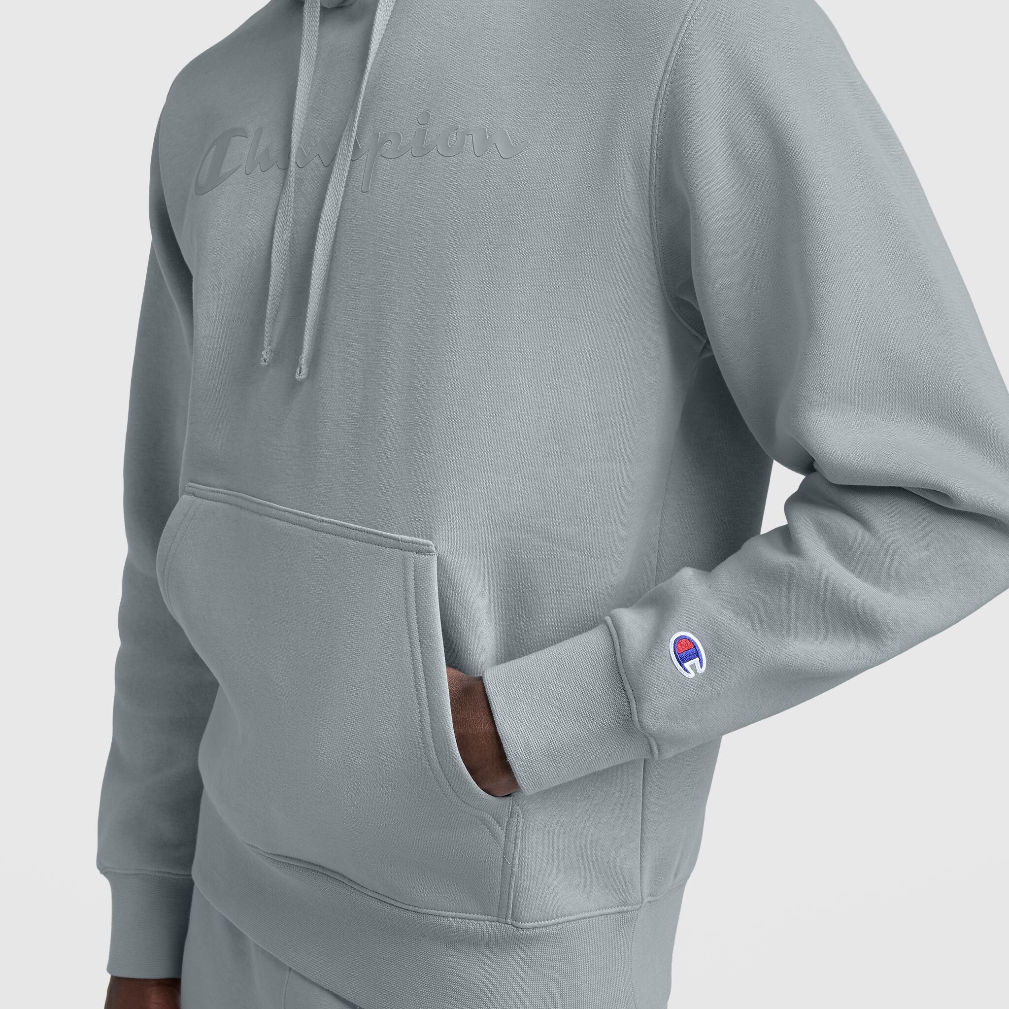 Champion Powerblend Hoodie, Tonal Script Logo - Quarry