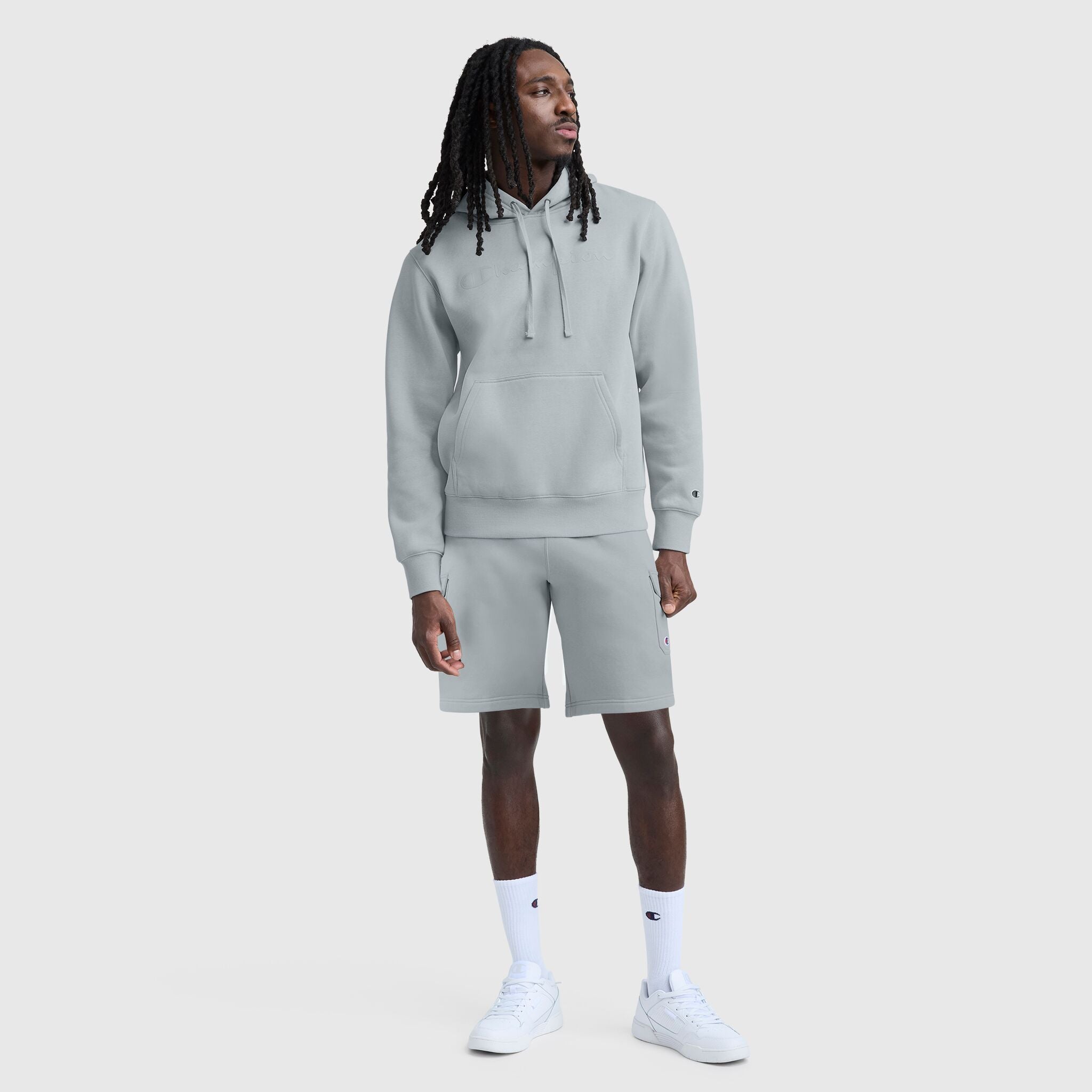 Champion Powerblend Hoodie, Tonal Script Logo - Quarry