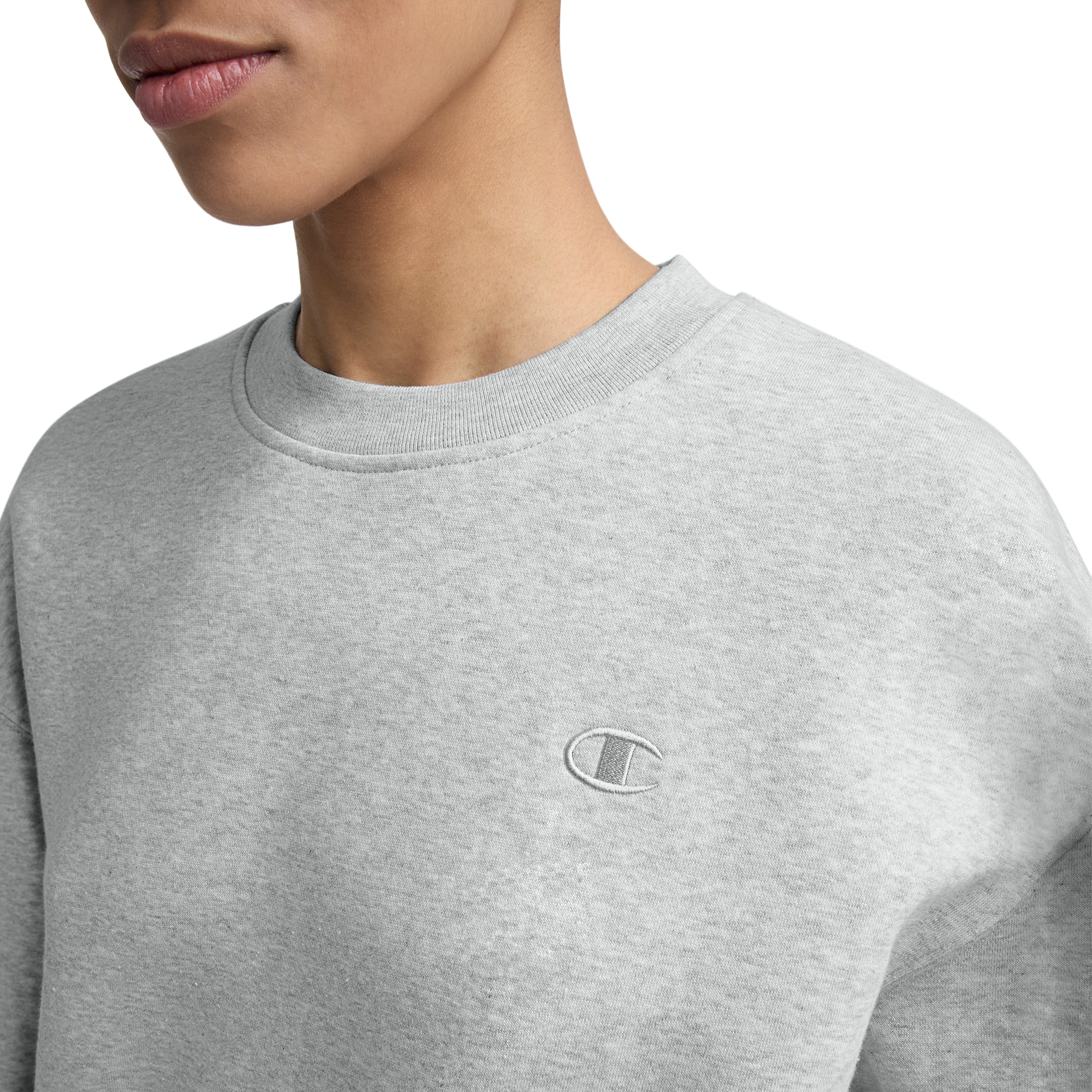 Champion Powerblend Crewneck Sweatshirt, Small "C" - Oxford Grey Heather