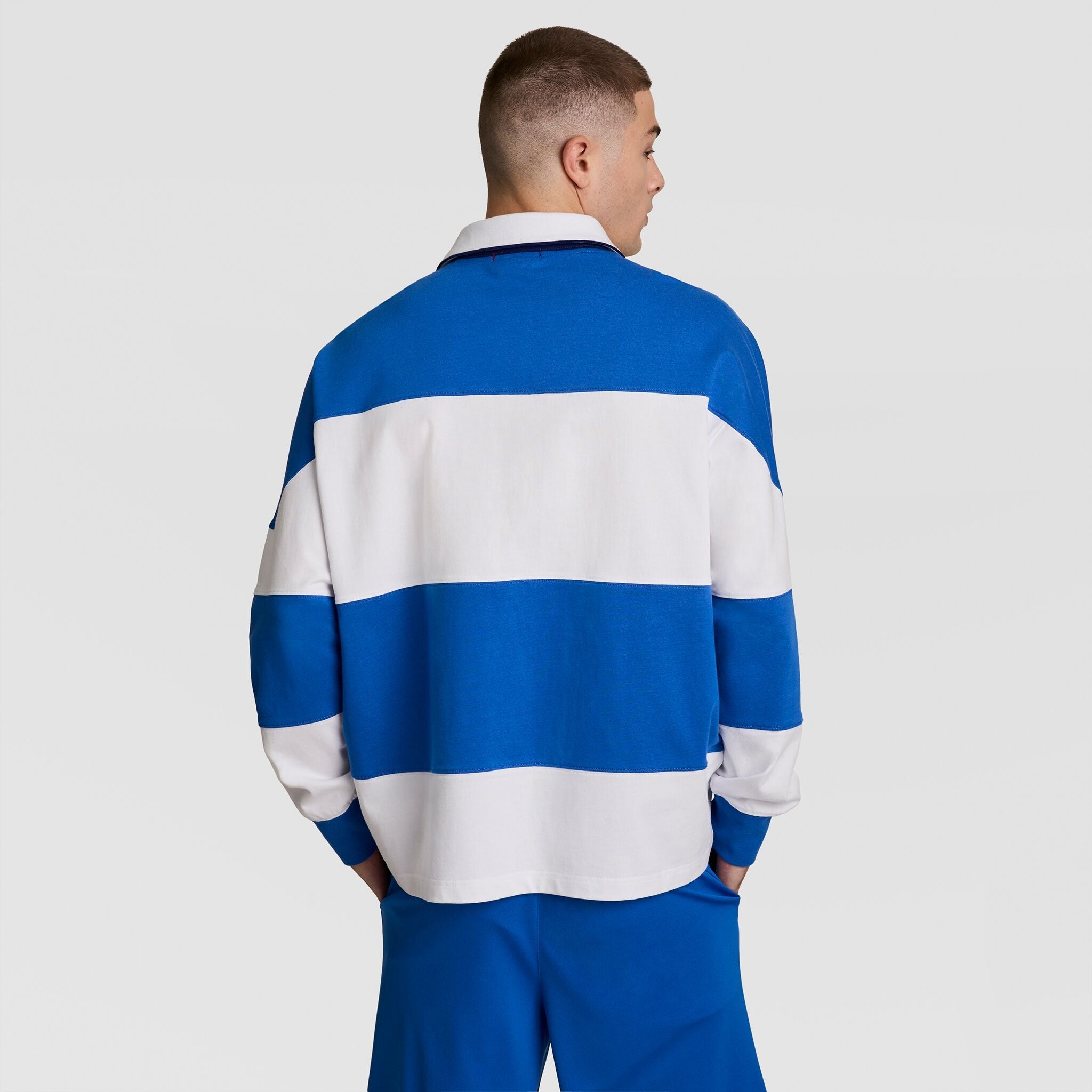 Champion Gridiron Blocked Long Sleeve Rugby, Script Logo - Nebulas Blue
