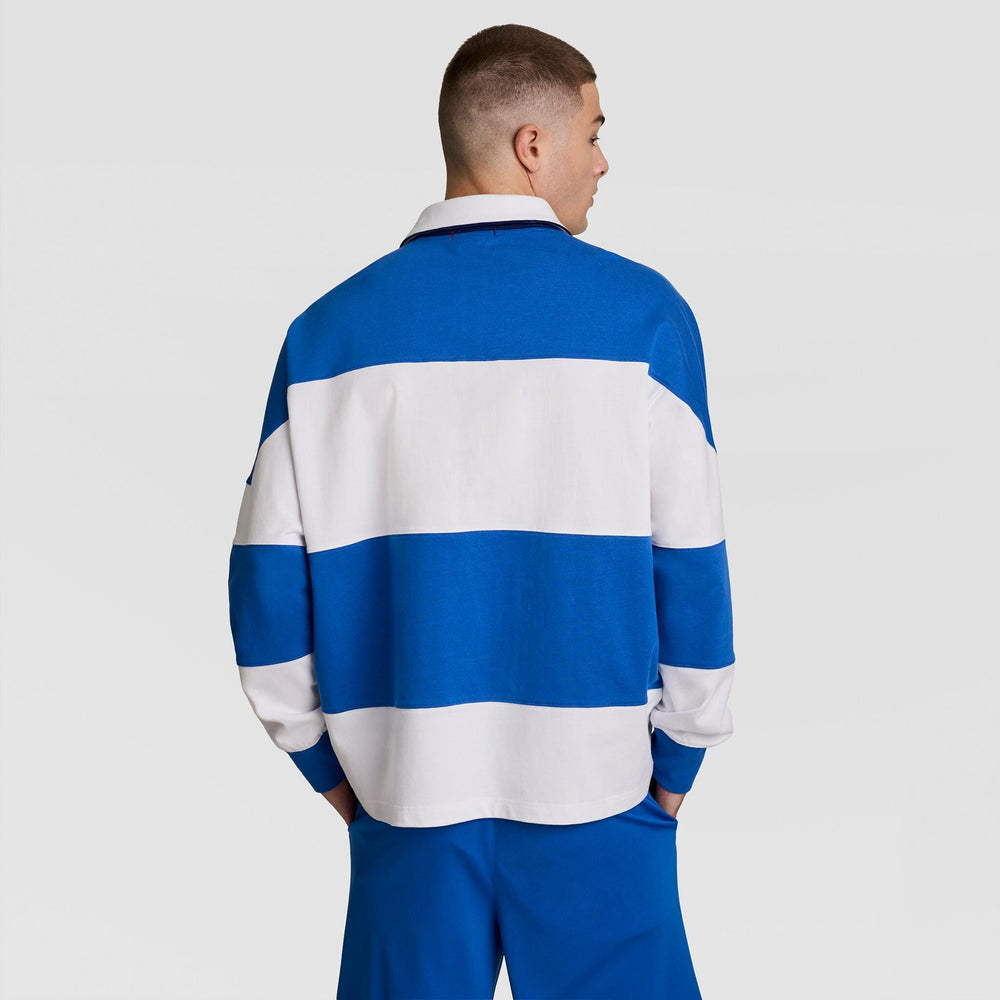 Champion Gridiron Blocked Long Sleeve Rugby, Script Logo - Nebulas Blue