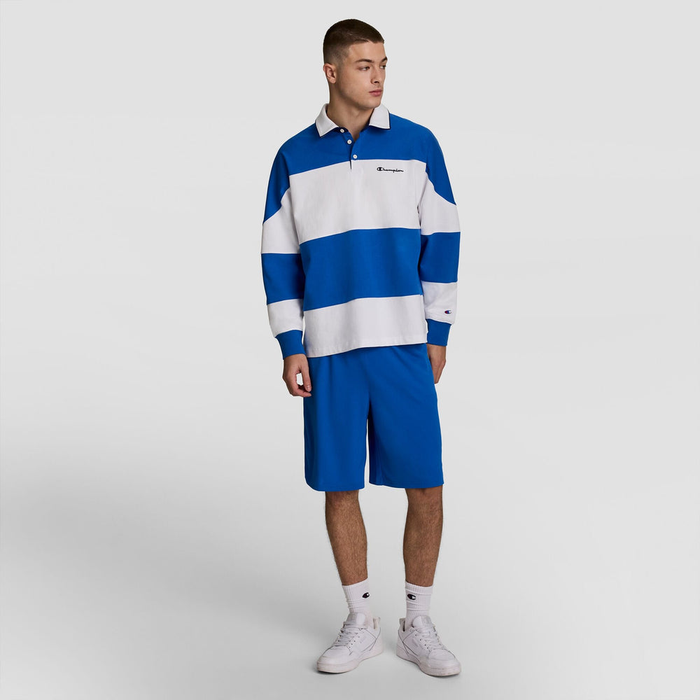 Champion Gridiron Blocked Long Sleeve Rugby, Script Logo - Nebulas Blue