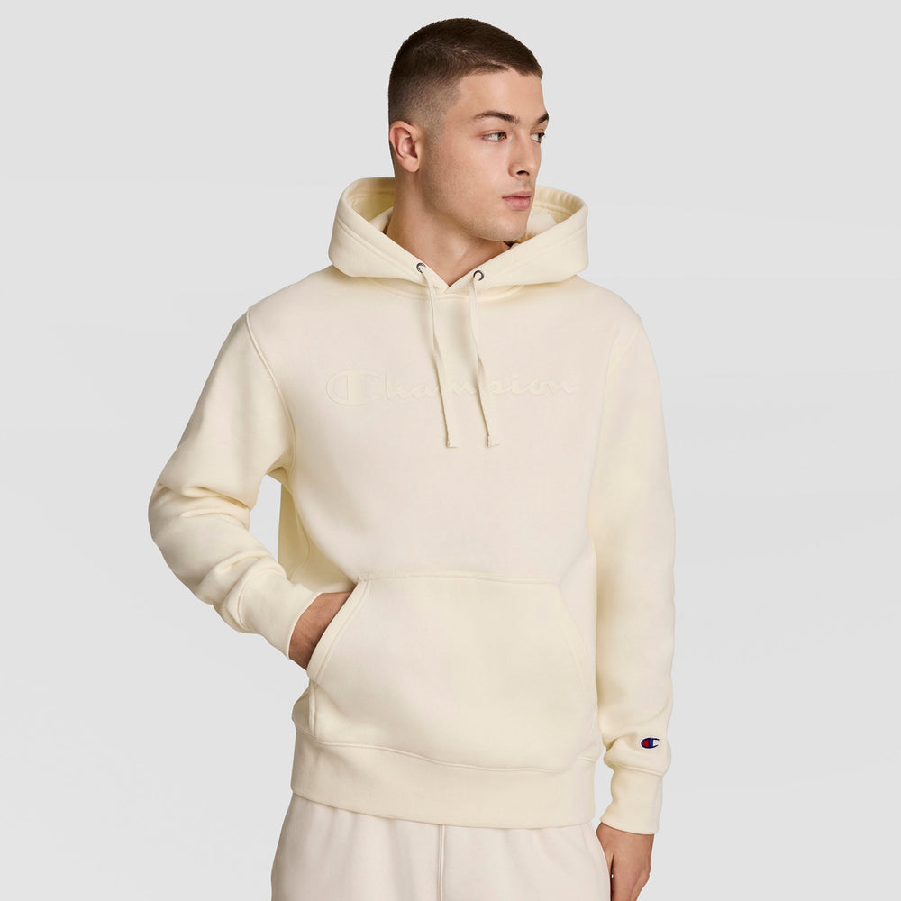 Champion Powerblend Hoodie, Tonal Script Logo - Unbleached Cotton