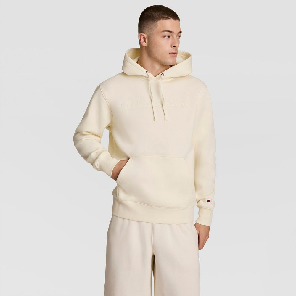 Champion Powerblend Hoodie, Tonal Script Logo - Unbleached Cotton