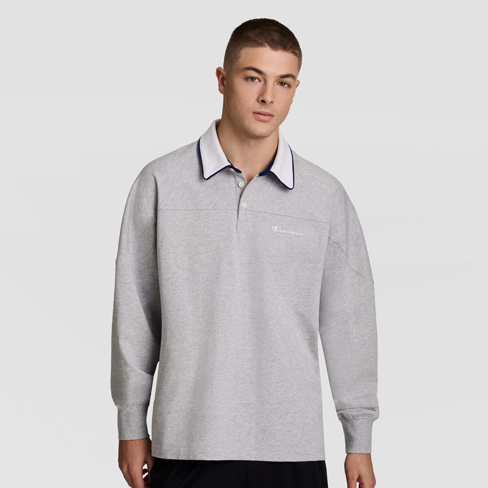 Champion Gridiron Long Sleeve Rugby, Script Logo - Oxford Grey Heather