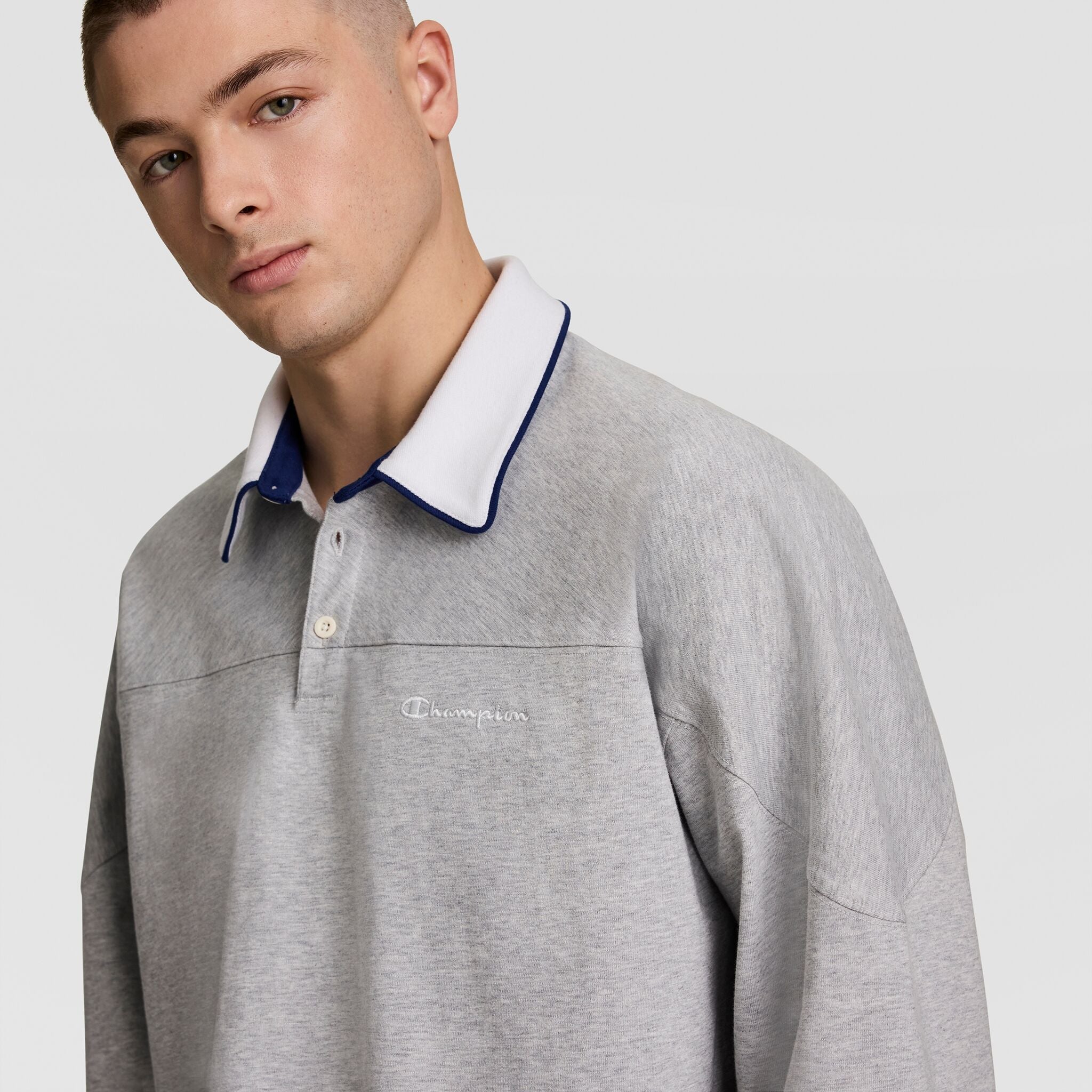 Champion Gridiron Long Sleeve Rugby, Script Logo - Oxford Grey Heather