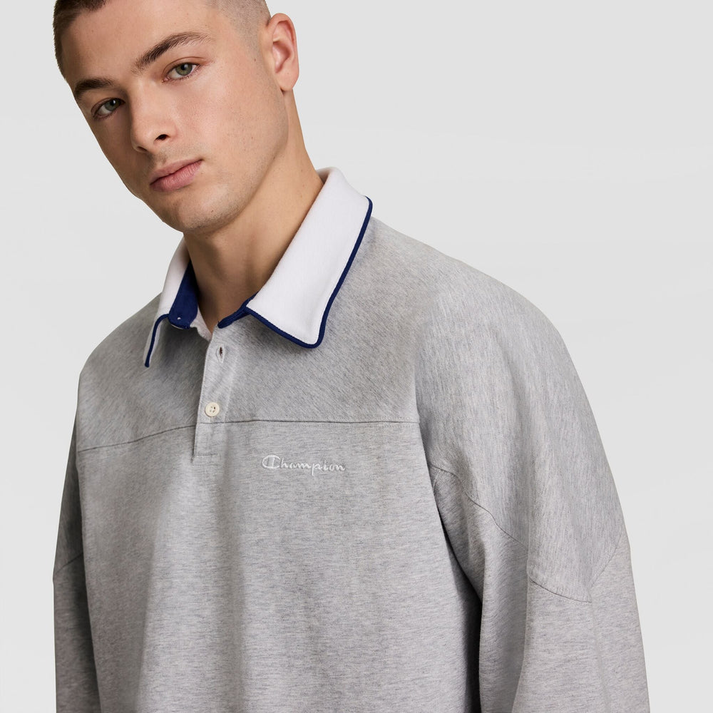 Champion Gridiron Long Sleeve Rugby, Script Logo - Oxford Grey Heather