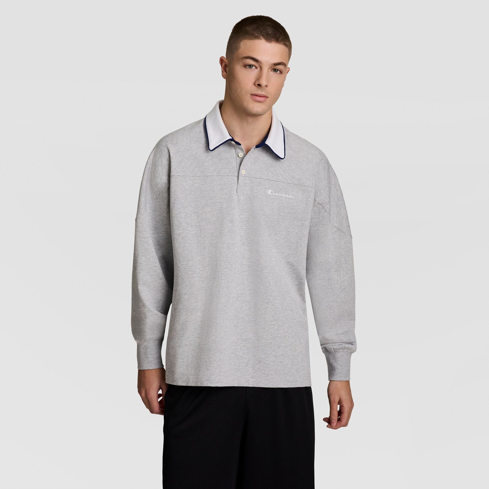 Champion Gridiron Long Sleeve Rugby, Script Logo - Oxford Grey Heather