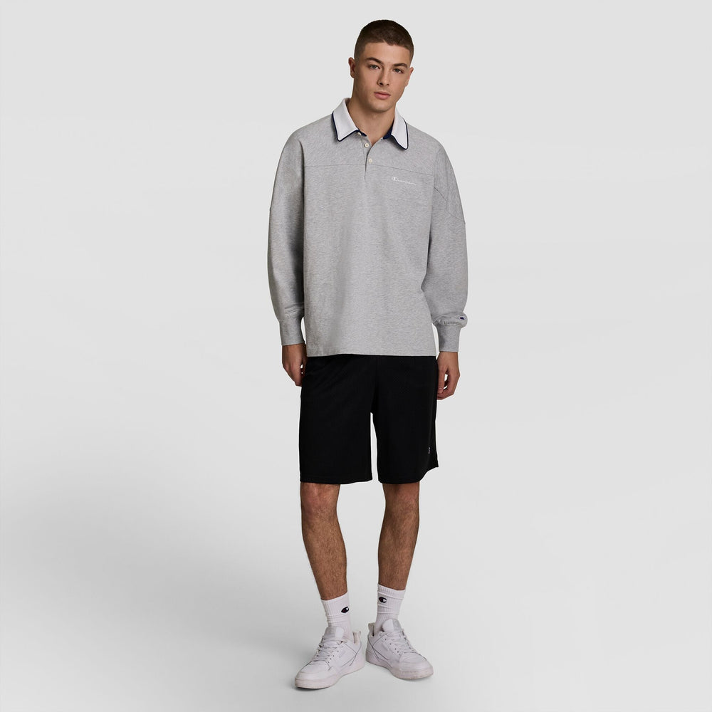 Champion Gridiron Long Sleeve Rugby, Script Logo - Oxford Grey Heather