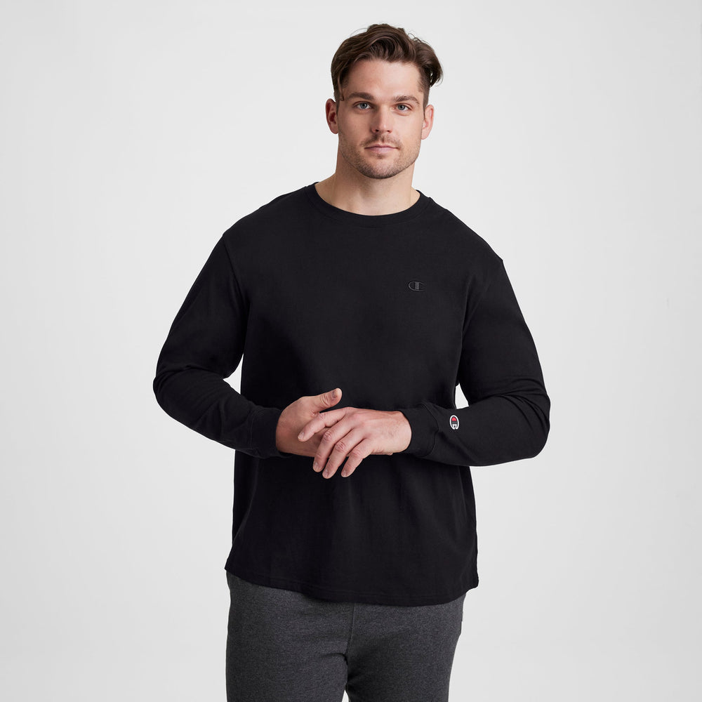 Champion Classic Long-Sleeve T-Shirt, Embroidered C Logo - Big & Tall - Black