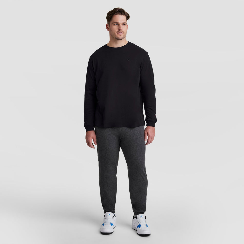 Champion Classic Long-Sleeve T-Shirt, Embroidered C Logo - Big & Tall - Black