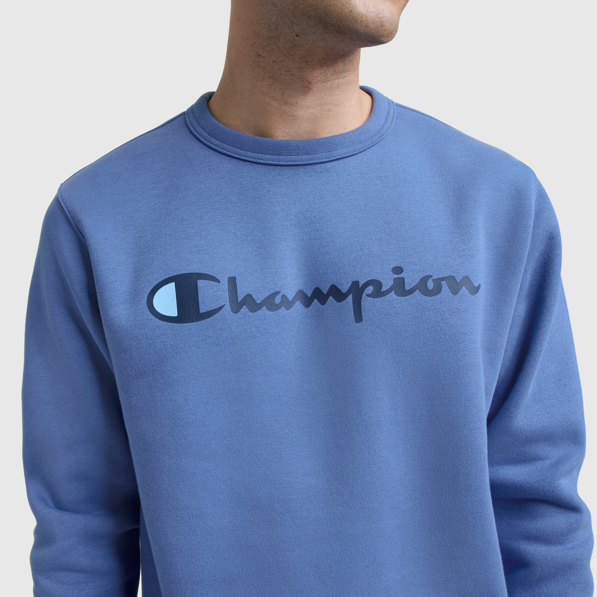 Champion Powerblend Crewneck Sweatshirt, Script Logo - Coastal Fjord