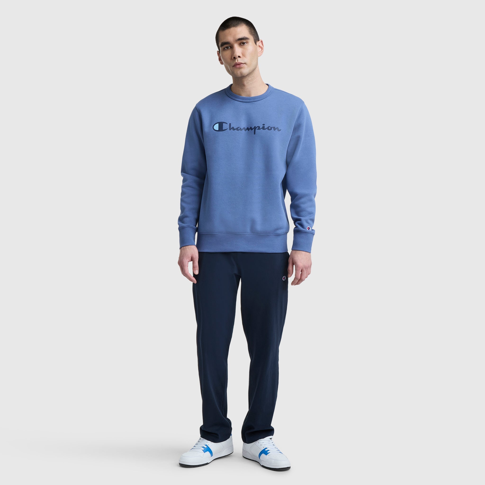 Champion Powerblend Crewneck Sweatshirt, Script Logo - Coastal Fjord